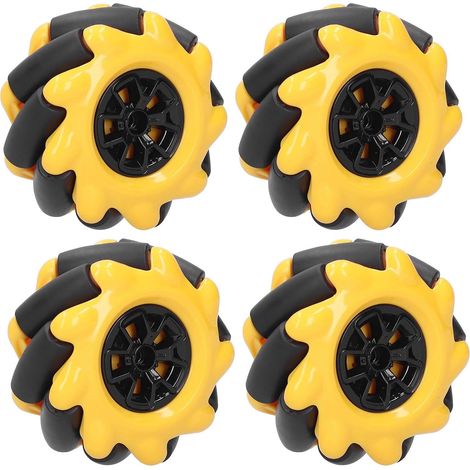 Roue Mecanum Omnidirectionnelle, 60 mm, Jaune et Noir, Caoutchouc, pour Voiture Robot DIY 4 Roues Motrices (1/5)
