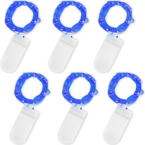 Guirlande Lumineuse à Piles, Lot de 6 Pièce Fée Chaîne Lumières 2m 20 LEDs Guirlande en Cuivre Étanche pour Décoration Anniversaire, Fête, Mariage, Noël, Pelouse (Bleu) (1/5)