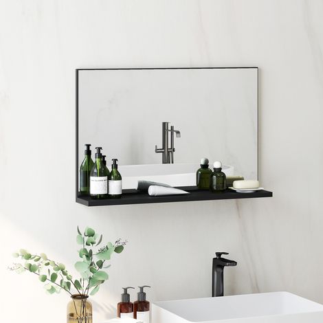 Noir - Miroir de salle de bain mural avec étagère, miroir moderne polyvalent pour salle de bain, chambre et couloir, 60x12x40 cm