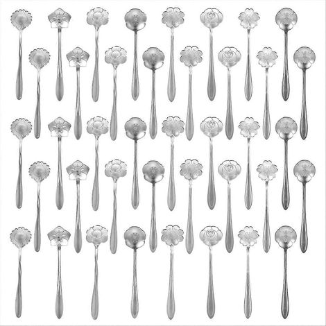 Set aus 40 silbernen Edelstahl-Teelöffeln, 12,5 cm (5 Zoll) lange, florale Dessertlöffel für Tischdekoration, Küche, Cafés oder Bars. (1/5)