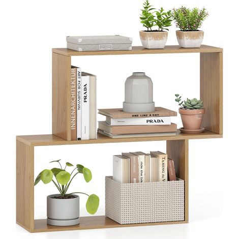 Libreria legno autoportante 2 scomparti cubici esposizione organizzazione geometrica 3 livelli Naturale