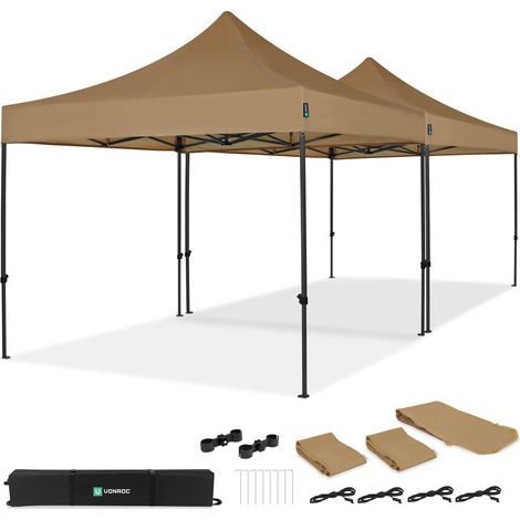VONROC Tente de réception Premium Easy-Up – 6x3 m Ensemble incl. 2x tente de fête et 1x kit de connexion - Beige (1/4)