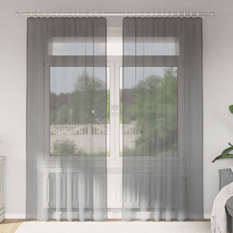Voile Vorhänge mit Stangentaschen 2 Stk. Dunkelgrau