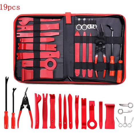 Kit 19 pieces outils demontage carrosserie auto plastique pour parement porte vide poche toile demonte clip interieur (1/4)