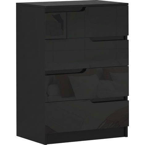 Cassettiera 60x40x85 cm 4 Cassetti Moderna e Minimal in Legno Nero Lucido (1/5)