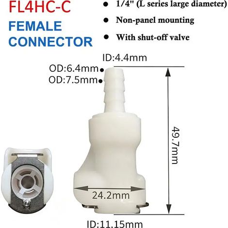 (FL4HC) Raccord de déconnexion rapide pour tuyau, embout cannelé mâle/femelle, vanne, connecteur de tube 1/4, 5/16, 3/8 (1/5)