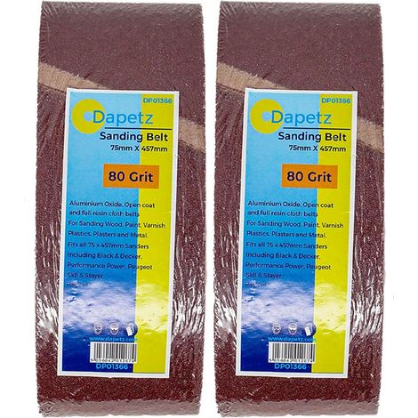 Dapetz ® 10 X Power Tool Sander Sanding Belt Belts 75mm X 457mm 80 Grit Medium (1/5)