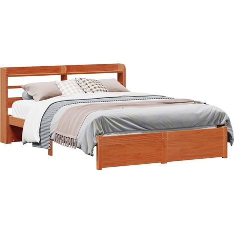 Bed Frame with Headboard 2 pcs Wax Brown Solid Pine Wood vidaXL (1/5)