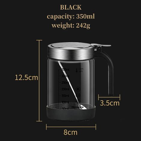 (1 pièce, 350 ml, noir) Pot en verre pour épices et assaisonnements avec cuillère, sucrier et salière ustensiles de cuisine. (1/5)
