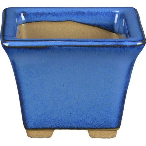 Vaso per bonsai Giapponese Morrisan quadrato in gres smaltato blu 5,5x5,5x4,5 cm - B02-8-2B