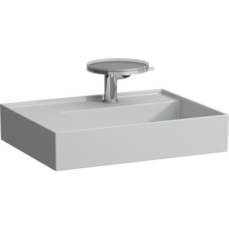 Lavabo KARTELL 600 x 460 mm, étagère à gauche sans trop-plein, sans trou pour robinet gris LAUFEN
