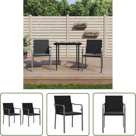The Living Store Chaises de jardin avec coussins lot de 2 noir 56x59x84 cm rotin - Chaise De Jardin - Mobilier De Jardin - Fauteuil De Jardin - Décoration Extérieure - Résine Tressée (1/5)