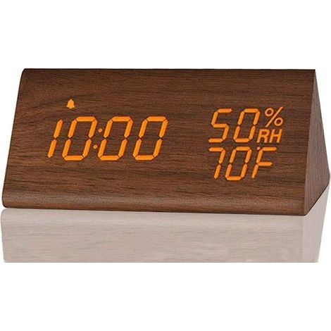 royaluxe - Réveil numérique, avec affichage de l'heure électronique à LED en bois, 3 réglages d'alarme, détection d'humidité et de température, horloges électriques en bois pour chambre, chevet&hellip (1/5)