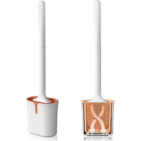 Brosse et support pour WC, brosse de cuvette en silicone, brosses de nettoyage pour WC - Blanc et orange (1/5)