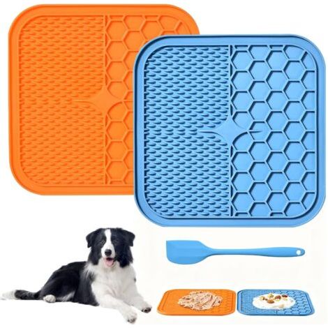 2 Pièces Tapis de Lèche Chien, Tapis de Léchage Chien sans BPA, avec 1 Spatule en Silicone, Le Toilettage et l'entretien des Griffes