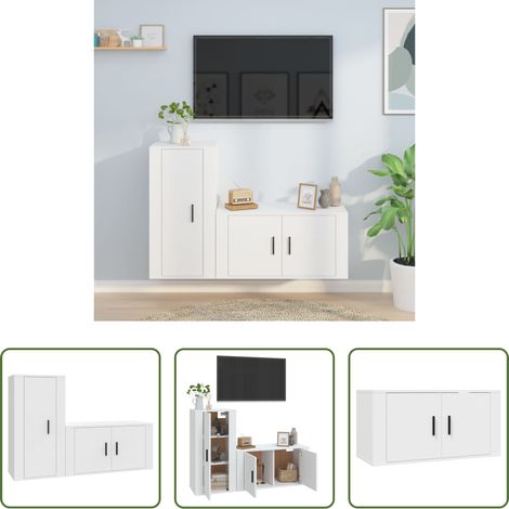 TV-Schrank Set -  2-tlg. TV-Schrank-Set Weiß Holzwerkstoff (1/5)