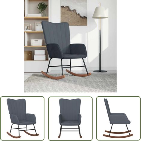 The Living Store Chaise à bascule Gris foncé Velours - Chaise À Bascule - Fauteuil Relaxant - Chaise Berçante - Mobilier De Salon - Décoration Intérieure (1/5)