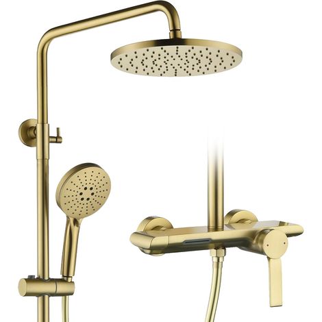 Colonne de douche,Ensemble de colonne de douche 3 en 1 Or brossé,260 mm de Douche De Tête,3 Modes De Douche À Main Et Sortie D'eau Inférieure,Douche à effet pluie avec compartiment de rangement (1/5)