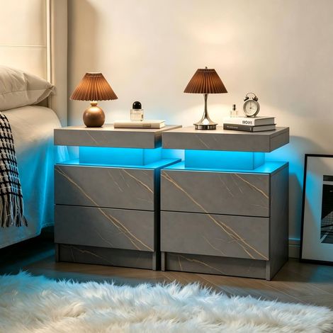 Comodini LED set da 2, 2 cassetti, grigio e oro DESVIAE (1/5)