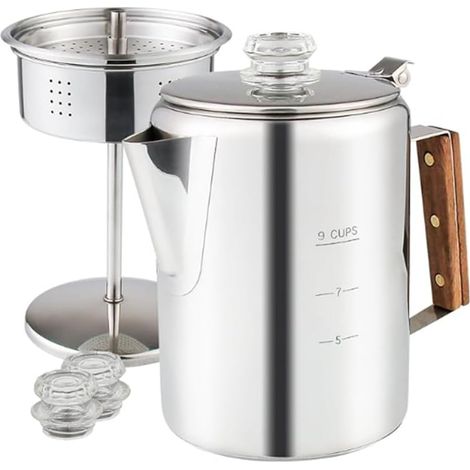 Percolateurs à Café Cuisinière pour Camping Cafetière en Acier Inoxydable Camping en Plein Air 9 Tasses (1/5)