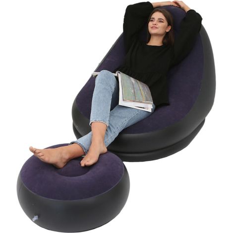 Eosnow Aufblasbarer Stuhl, faltbar, beflocktes PVC, bequem, mit Fuhocker, aufblasbare Lounge für Outdoor, Camping, Reisen, Violettblau