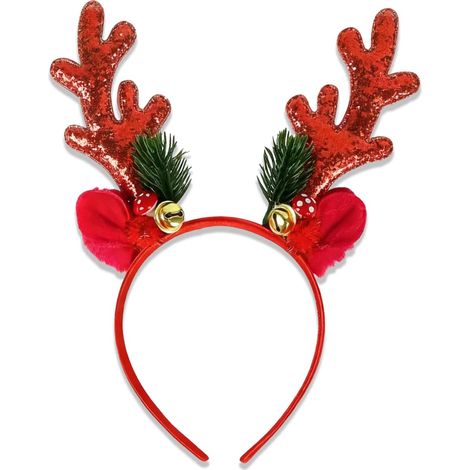 en forme de bois de renne de avec clochettes et paillettes rouges pour fête de, costume festif, 23, 5 x 17, 5 cm - MMCD-ZGL-05227 (1/5)