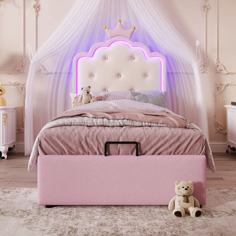 lit chambre couchage rangement 90x200 PU rose enfant OKMYHOME (1/5)