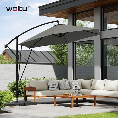 WOLTU Sombrilla colgante de jardín de φ310 cm de diámetro para balcón, jardín y playa, color gris oscuro