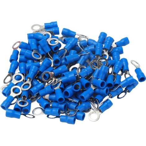 Bornes à sertir à anneau pré-isolées, connecteur de fil en cuivre PVC pour machines AWG 22-16RV1.25-5 bleu, 100 pièces