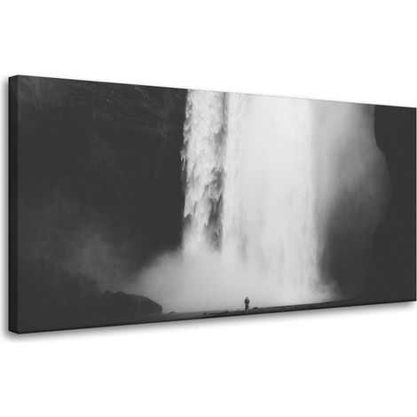 Lienzo impreso Cascada en blanco y negro 80x40 cm