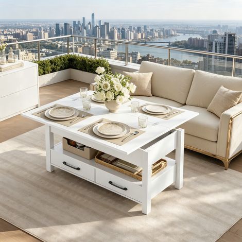 Mesa de centro elevable extensible 100 x 45 x 53 cm con almacenaje blanca HAVRYA (1/5)