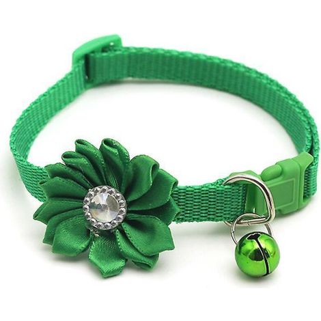 Verstellbares Katzenhalsband mit grünem Blumenmuster und Glöckchen (1/3)