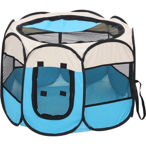 Tienda de campaña para mascotas, jaula plegable de tela Oxford resistente a los arañazos, caja de parto para perros y gatos, L (beige y azul) (1/5)