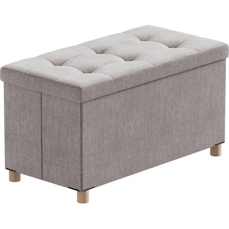 Banc de Rangement, Pouf Coffre Rangement avec Pieds de Tabouret, Coffre de Rangement, Coffre a Jouet, Pouf Salon, Gris Clair, 76 x 38 x 38 cm (1/5)