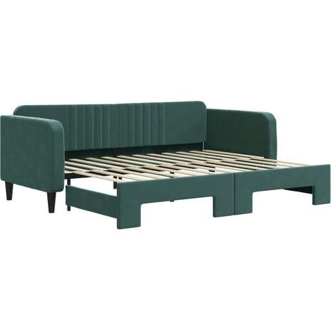 Lit simple,Lit adulte,Lit de jour avec lit gigogne vert foncé 90x200 cm velours CFW47720 (1/5)