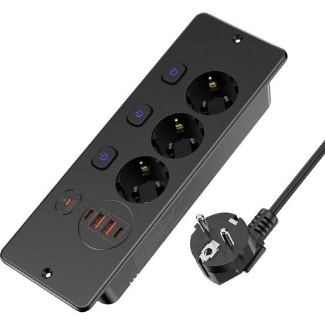 dreifach-versenkbare-steckdosenleiste-mit-2-usb-anschlussen-tischsteckdose-mit-2-usb-c-anschlussen-3-schaltern-2-m-kabel-215239456 (1/5)