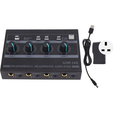 Amplificateur casque 4 canaux métal stéréo mini répartiteur écouteurs pour studio et scène 100-240V prise UK (1/5)