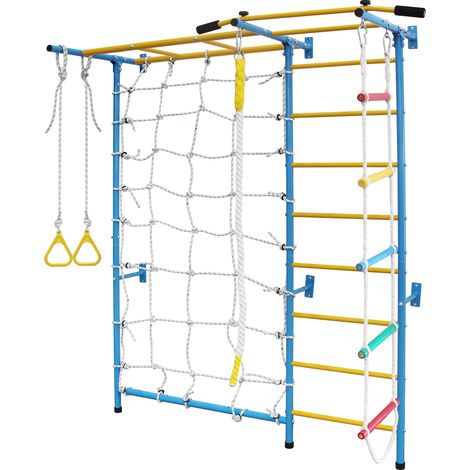 CHICFURN Zona de juegos de escalada interior para niños 198 x 83,8 x 222,3 cm acero azul (1/5)