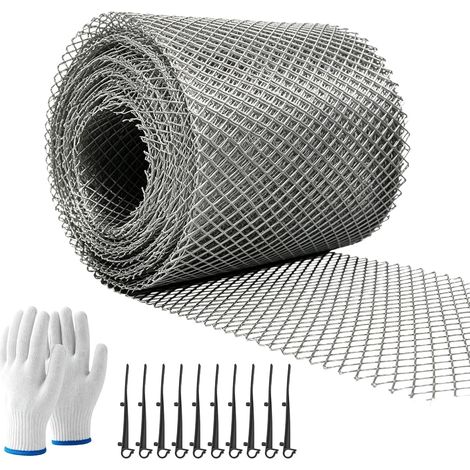 Protection de gouttière en aluminium 150 mm × 6 m : filet en aluminium découpable avec piquets 10 et gant, 1 paire de grilles de protection contre les feuilles, résistant à la corrosion (1/5)