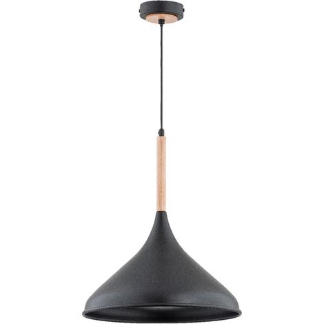 Alfa GASOLINA Industrial Pendant Light 1xE27 Max 15W, Black Metal Shade with Light Wood Accents, Loft Ceiling Hanging Lamp 34.5cm H90cm, Dimmable, for Kitchen Island
