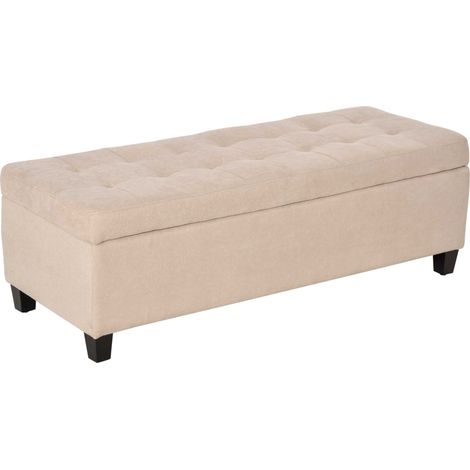 Banquette de rangement beige en lin avec coffre et assise rembourrée 125x49x41,5 cm (1/5)