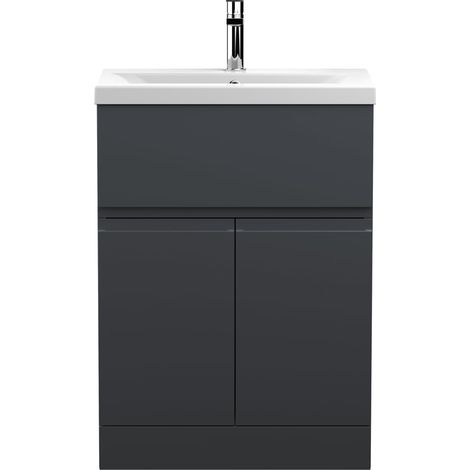 Hudson Reed Urban Satin Soft Black 600mm Floor Standing Single Drawer 2 Door Vanity Unit and Mid Edge Ceramic Basin - URB1403A (1/5)