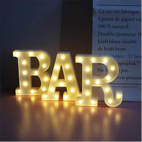 1 pièce lettres lumineuses à led, alimentées par piles, pour décoration murale de bar, mariage, fête et intérieur (1/5)