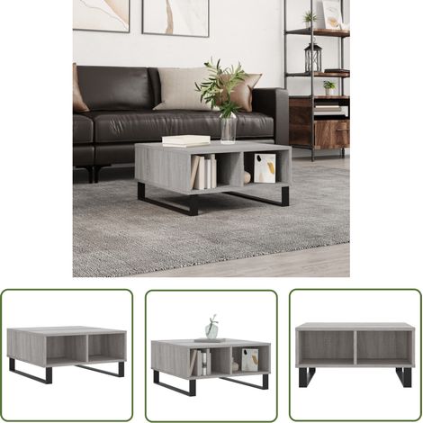 The Living Store Table basse sonoma gris 60x60x30 cm bois d'ingénierie - Table Basse - Meuble Salon - Table D'appoint - Table Design - Table Ronde (1/5)