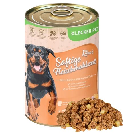 18 x 400 g de viande juteuse au poulet et aux pommes de terre Gino.Pet® Nourriture humide pour chiens (1/5)