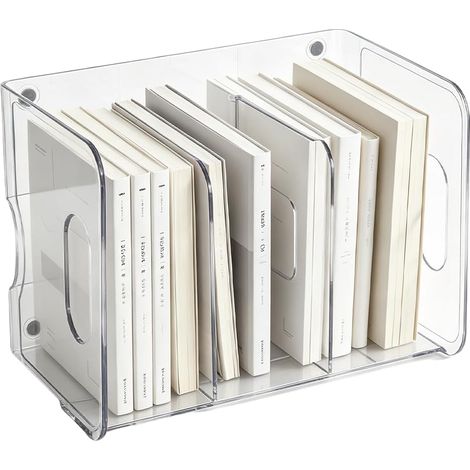 Porte-revues à 3 emplacements en acrylique de 17 x 15 x 24 cm - Organiseur de fichiers de bureau avec poignée - Transparent - Organiseur de cuisine - Séparateur de rangement pour la maison, le (1/5)