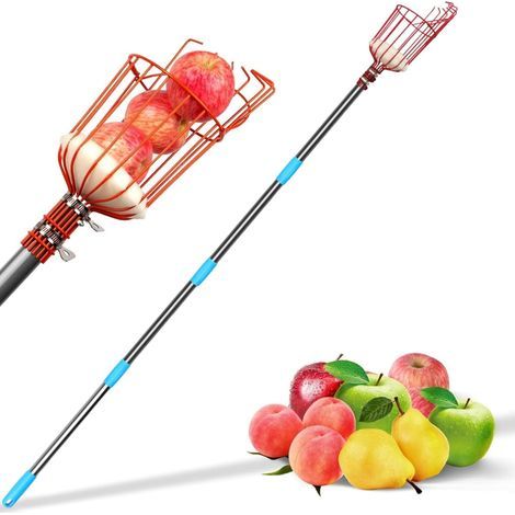 Cueilleur - pommes, poires, agrumes - cueilleur amovible 4M avec panier antichoc outil de cueillette léger en acier inoxydable pour jardin, Verger (1/5)