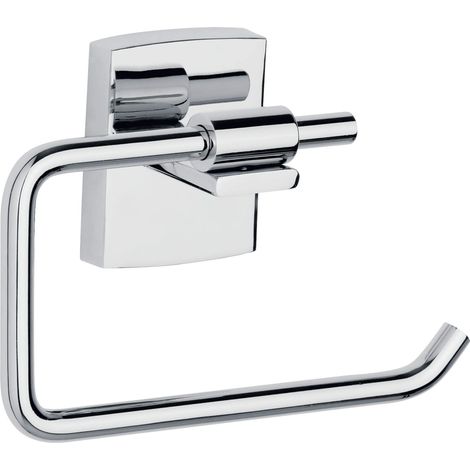 porte rouleau wc sans couvercle, métal chromé, adhésif, technologie sans percer, 40258 (1/5)