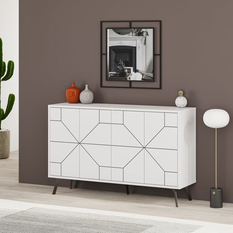 Madia 123x77h cm in legno con 4 ante e disegno geometrico colore bianca - Dune