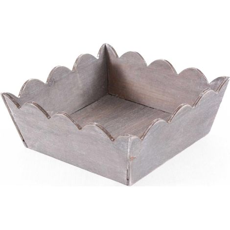 Vassoio smerlato in legno di abete grigio, 20x20H8 cm (kit da 10)